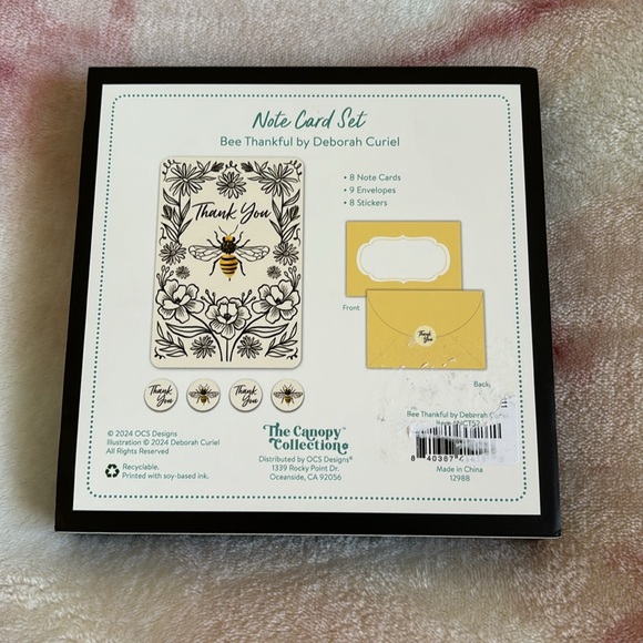 Bee “ Thank You” Boxed Note Card Set of 8, 9 envelopes, 8 stickers NWT 6x6x1”. - Picture 14 of 16